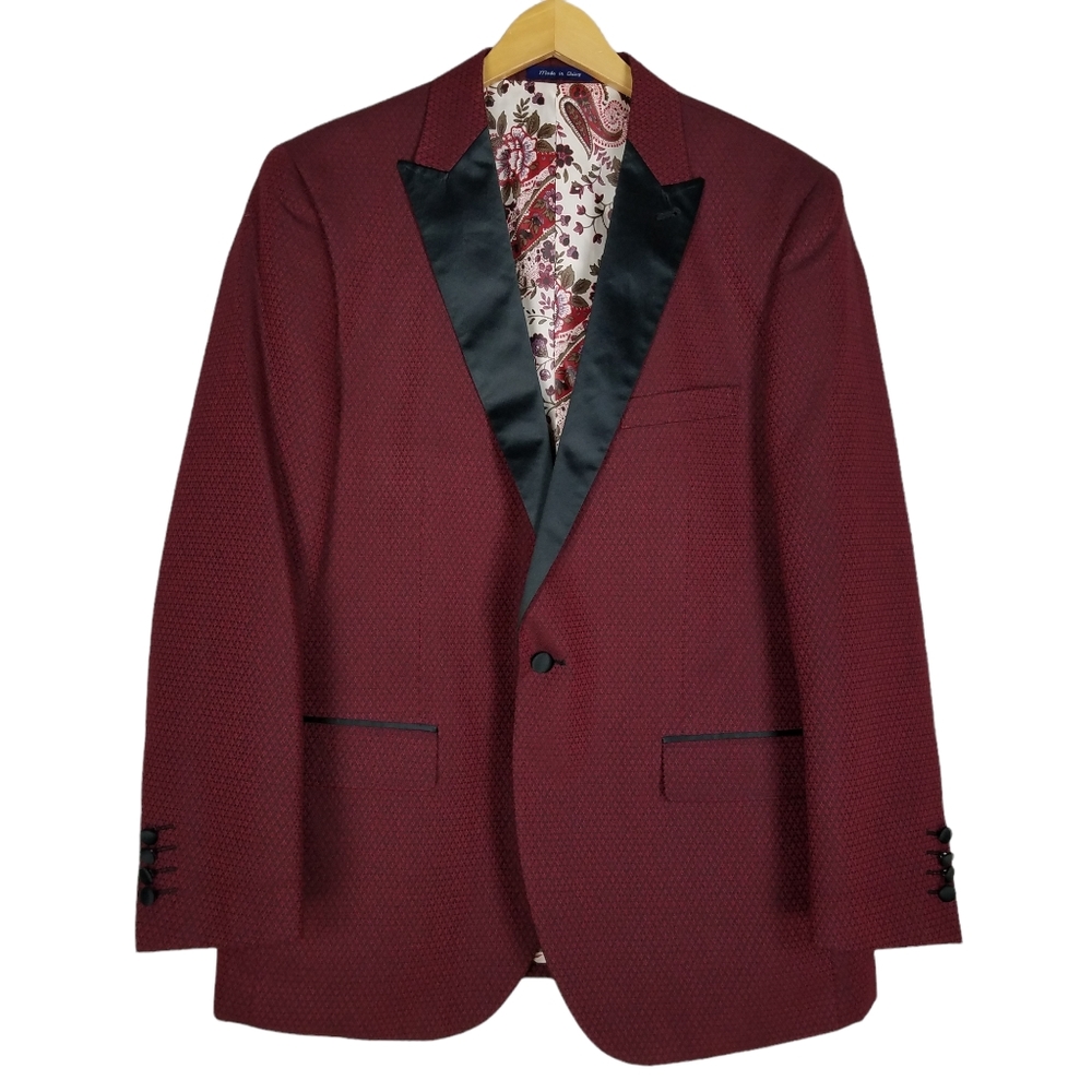Alan Flusser Men's Wine/Burgundy Tuxedo Jacket with Black Satin Lapel